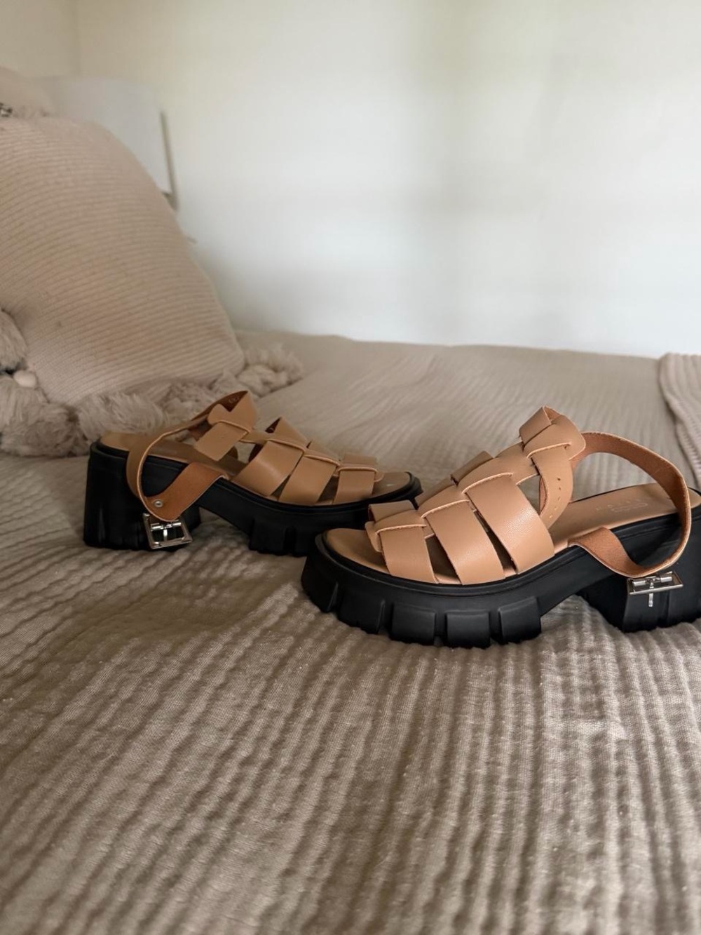 ASOS Tan Leather Chunky Lug Sandals with Black Sole